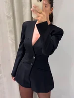 TFMLN Fashion Women Suit Jumpsuit Elegant Solid Blazer V-Neck Slim Long Sleeve Sexy Shorts Streetwear Female Black Rompers New - Image 2