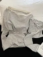 Pyjama à manches longues de style coréen, avec rayures noires et blanches et shorts à épaules dénudées, ensemble de vêtements de maison pour femmes, nouvelle collection 2025 5