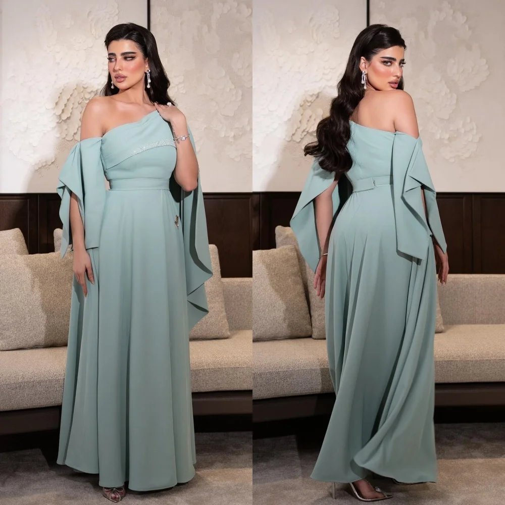 

Prom Dress Saudi Arabia Evening Jersey Beading Draped Ruffles A-line Off-the-shoulder Bespoke Occasion Gown Long Dresses