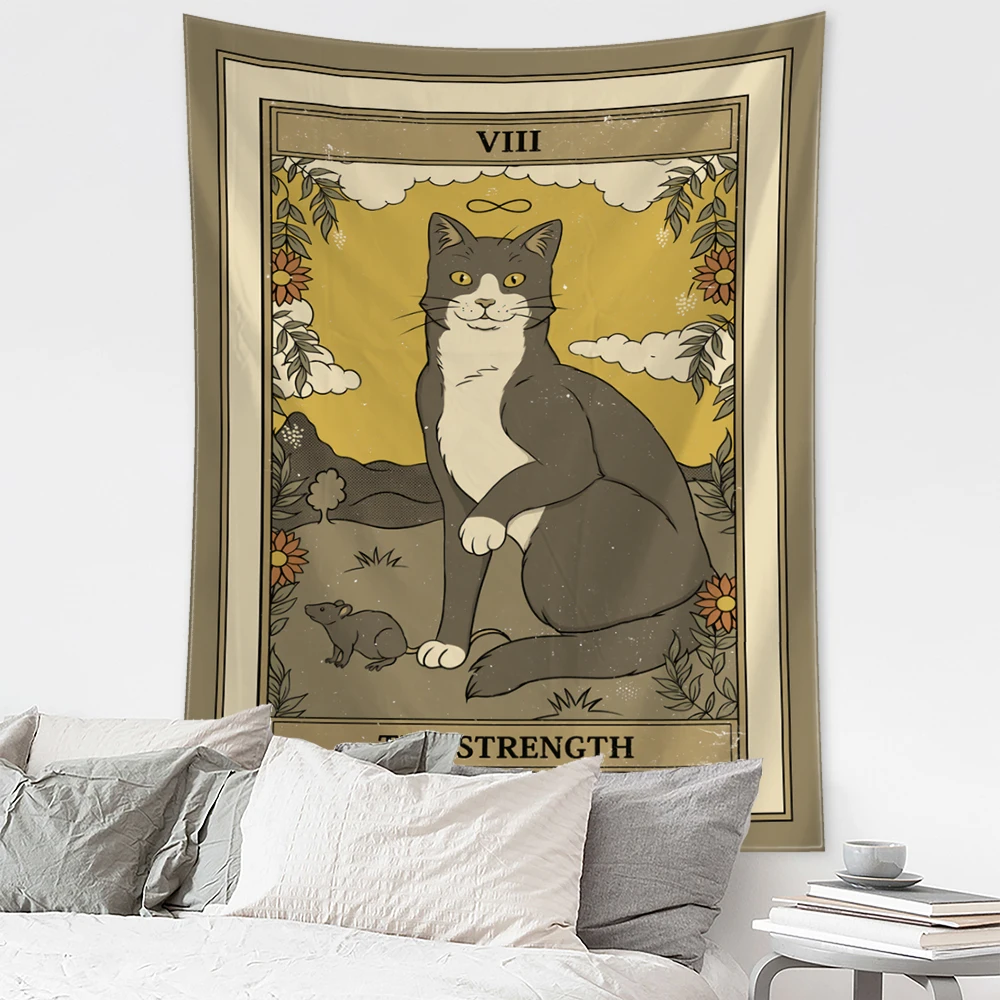 

Cartoon Cat Tarot Tapestry Wall Hanging Bohemia Mysterious Psychedelic Witchcraft Tapiz Hippie Kawaii Home Decor