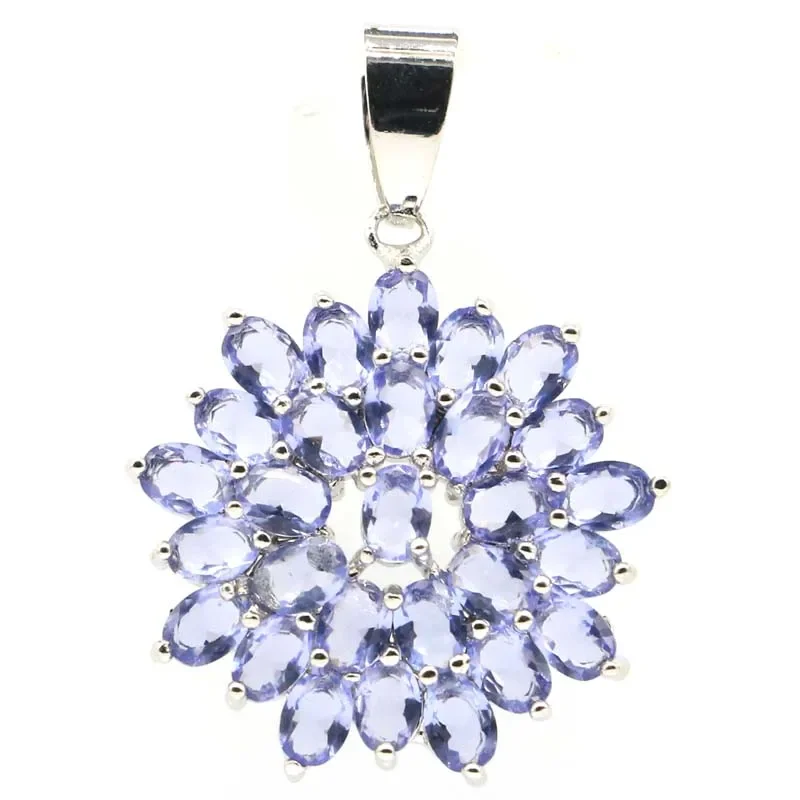 4g Customized 925 SOLID STERLING SILVER  PENDANT Flower Shape Iolite Orange Spessartine Garnet Pink Raspberry Rhodolite Garnet W