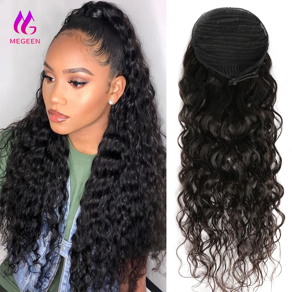 

Megeen наращивание волос на шнурке, волнистые волосы вокруг конского хвоста, натуральный черный 10-24 дюйма, на зажиме, бразильские волосы без повреждений