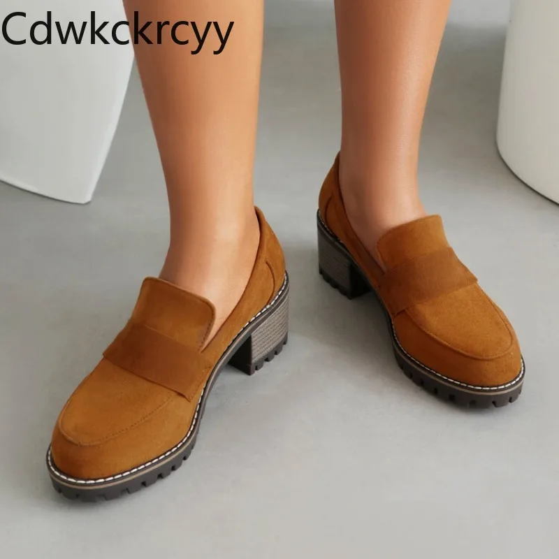 

Женские замшевые туфли на высоком каблуке, Мокасины с квадратным каблуком, Корейская версия, весна-осень