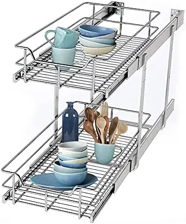 

Tier Wire Basket Pull Out Shelf Drawer Storage Organizer for Kitchen Base Cabinets Chrome-Plating (11x 22 x 15.4Inch, 2 Tier)