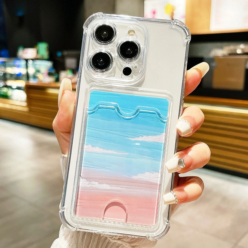 Transparent Anti-Fall Wallet Phone Case with Four-Corner Protection