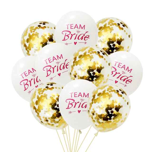 15 Ballons Team Bride noir, rose et blanc avec imprimé doré - enterrement  de vie de