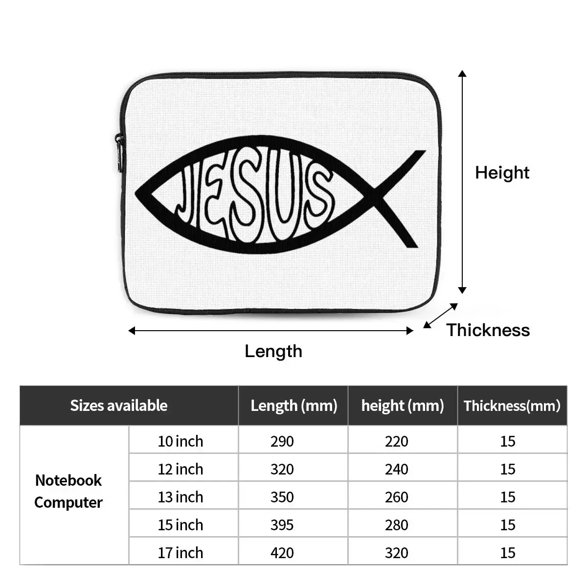 Catholic Jesus Fish Notebook Laptop Bag Case Pouch 10 12 13 15 17 Inch Notebook Sleeve Cover Bag Tablet Shockproof Case