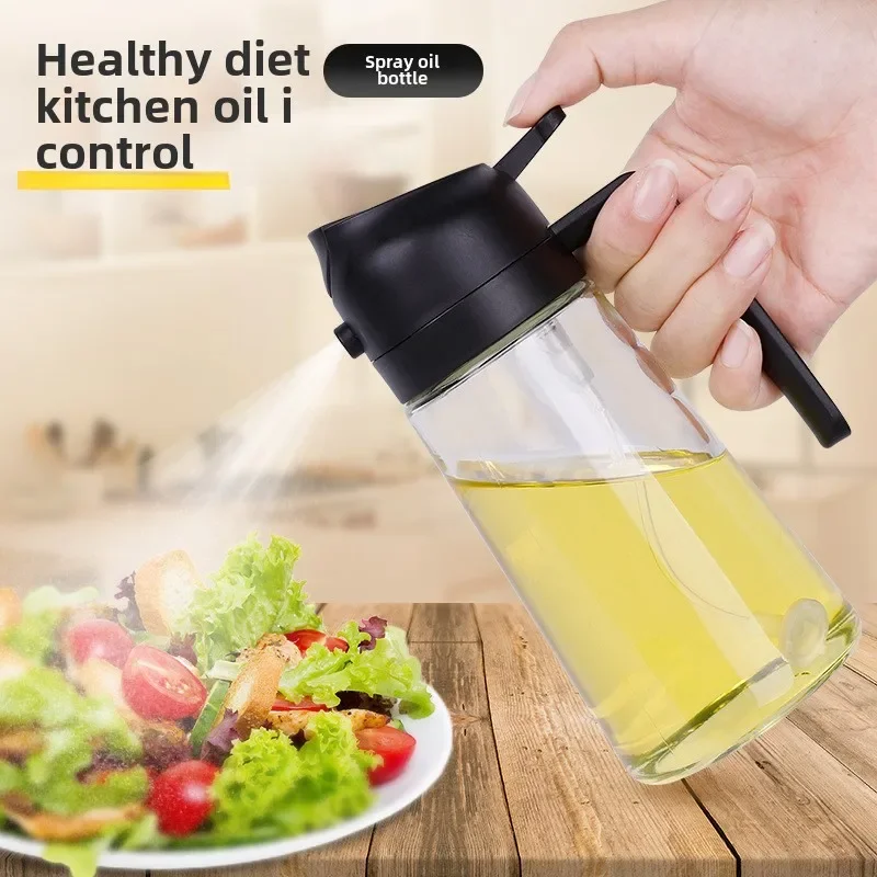 Two in one spray pour food grade olive oil spray bottle glass bottle dispenser, suitable for barbecue baking and cooking