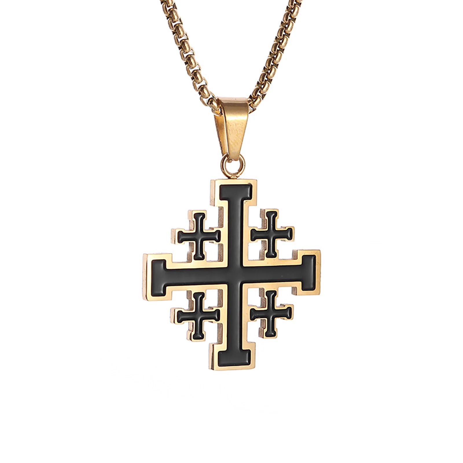 Jerusalem Kreuzritter Kreuz Anhänger Halskette Frauen Männer Christian Amulett Edelstahl Schmuck Zubehör