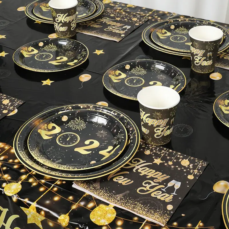 Happy New Year Party Supplies Tableware New Year Plates Cups Napkins T