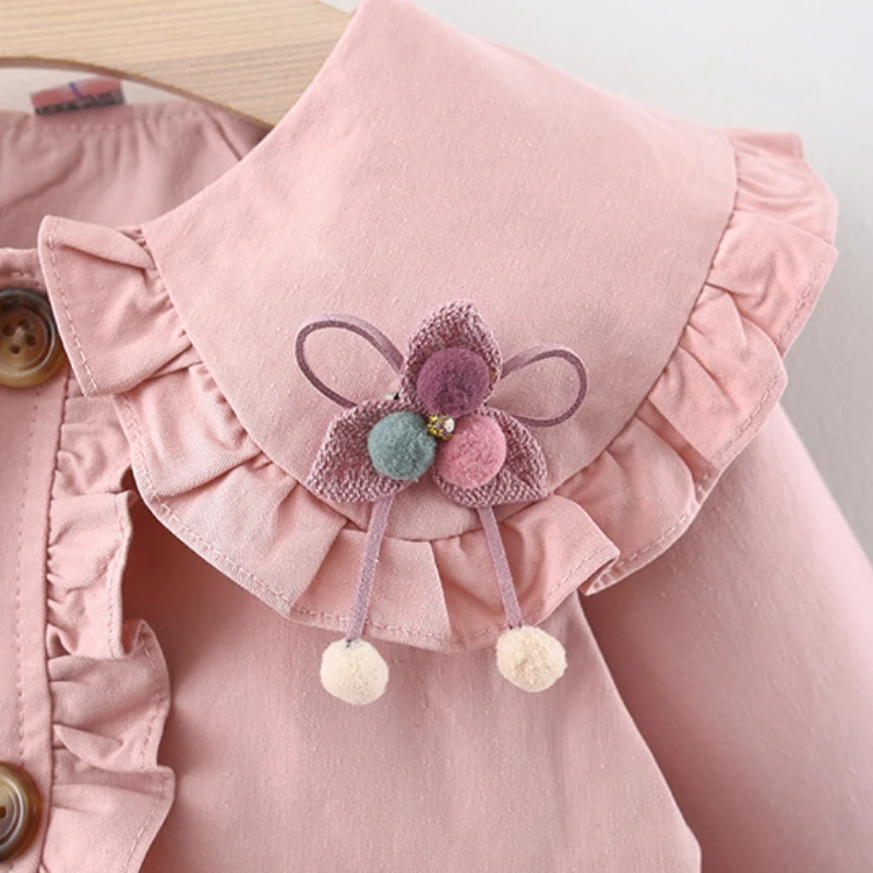 Trench Childrens Clothing Spring Korean Girls Windbreaker Coat Solid Color Middle Length Baby Cardigan Lapel Collar