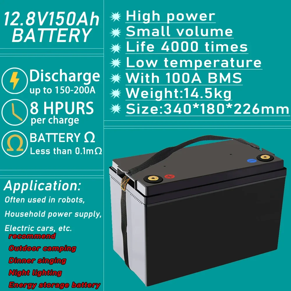 

LiitoKala 12.8v 150AH lifepo4 battery with 100A BMS 12V 150Ah battery for RV Xenon light Solar energy storage Inverter Dynamo