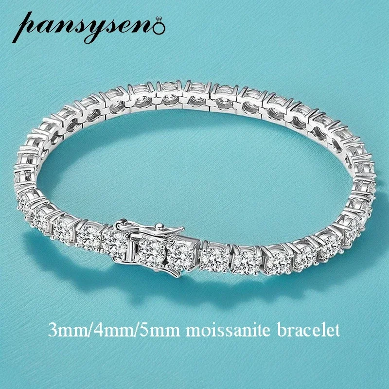 

PANSYSEN D VVS1 Moissanite Tennis Bracelet Original s925 Sterling Silver Plated 18k White Gold with GRA Bracelets for Women Man