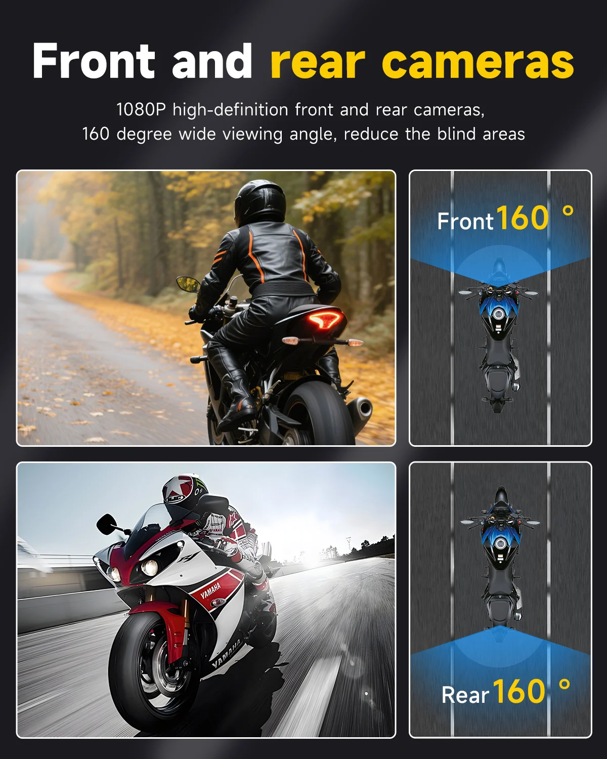JIUYIN Dual Motorcycle DVR 1080P Action Camera Recorder Front & Rearview Waterproof Motorcycle Dash Cam Night Vision Camera WiFi