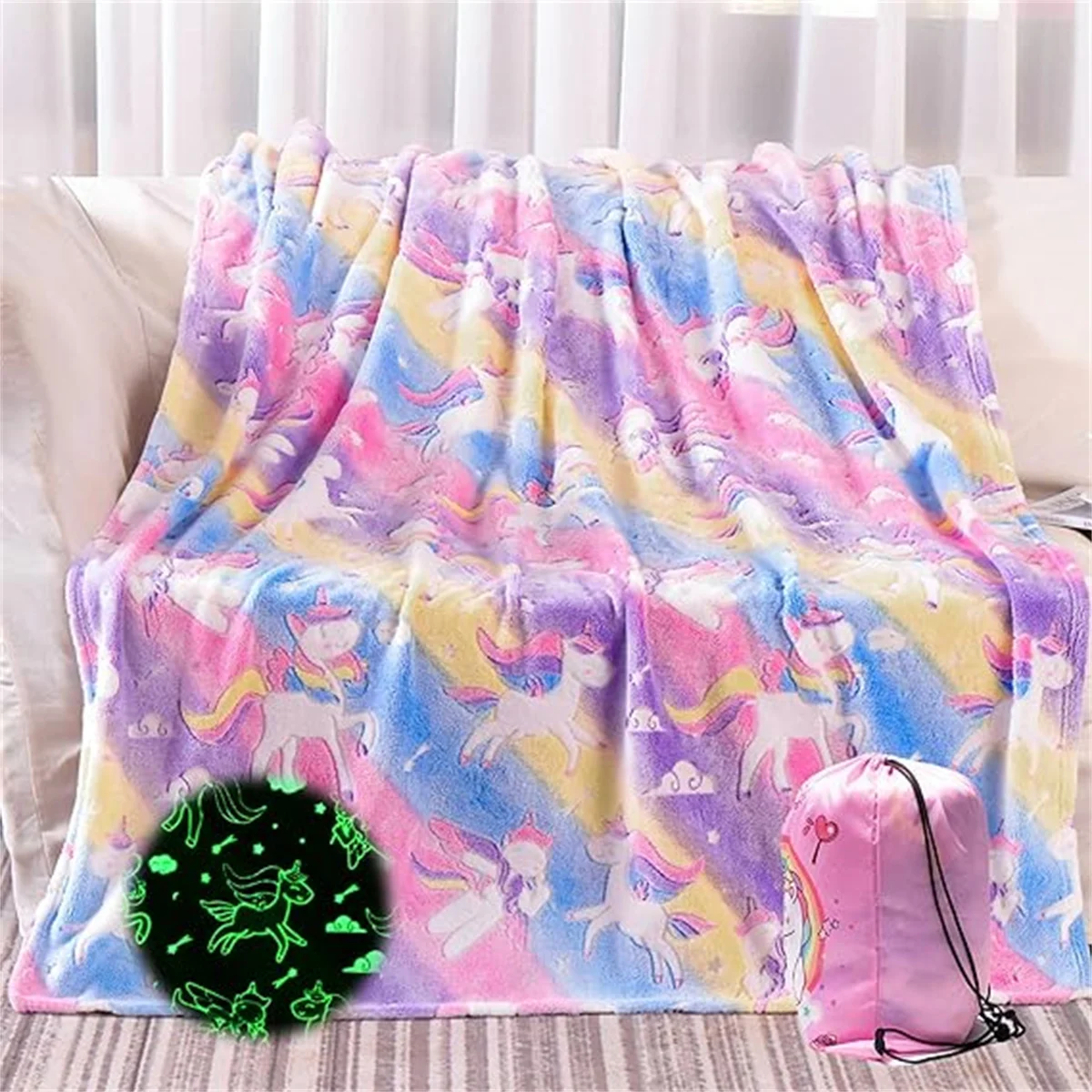 

Glow in The Dark Blanket Unicorns Star Gifts for Girls Soft Double Sided Flannel Blanket for Christmas Birthday Gifts 60 x 50 IN