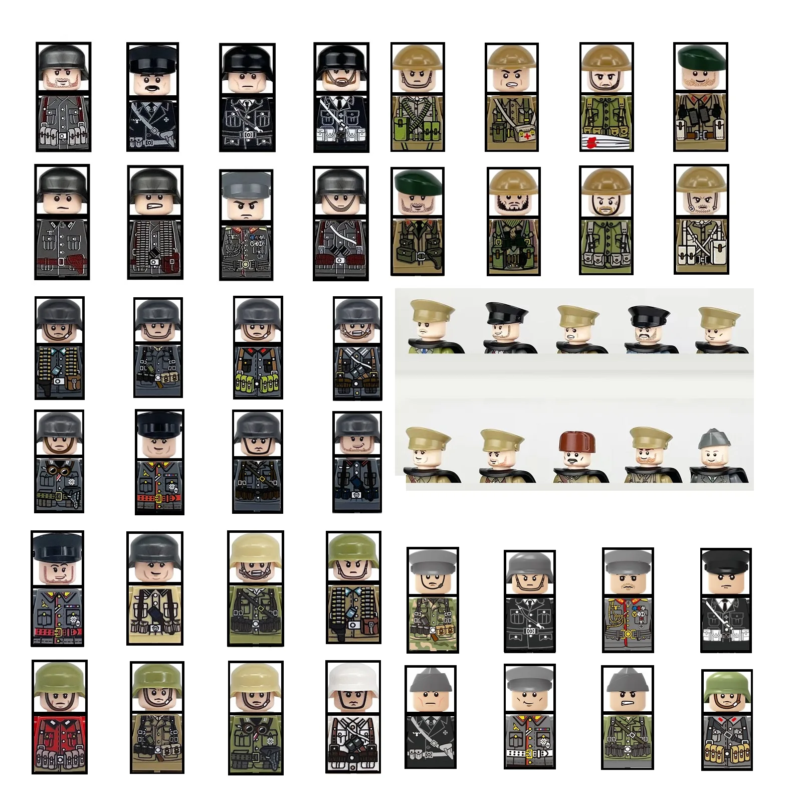 

Building Blocks WW2 Military Soviet Soldier Figures Mini German British Army Minifigurine Weapon MOC Helmet Bricks Kids Toy Gift