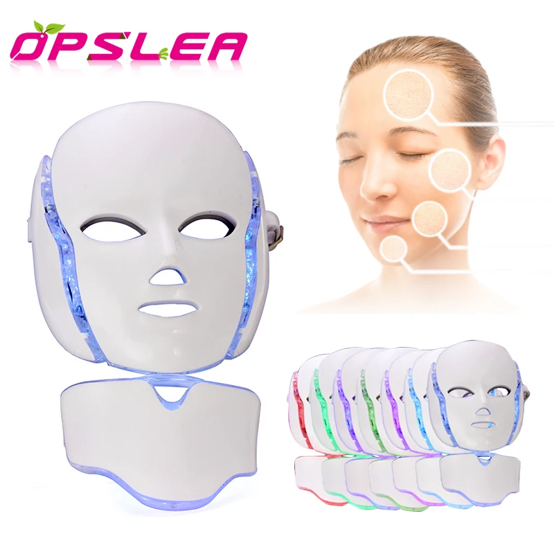 7 Colors LED Facial Neck Mask Skin Rejuvenation Photodynamic Anti Acne Therapy Whiting Shrink Pores Salon SPA Home Use
