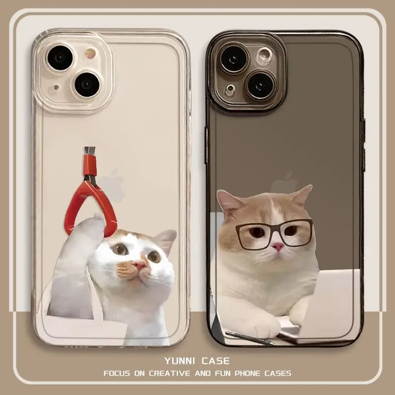 Black Clear Phone Case with Funny Working Cat Design - Cute and Stylish Cover