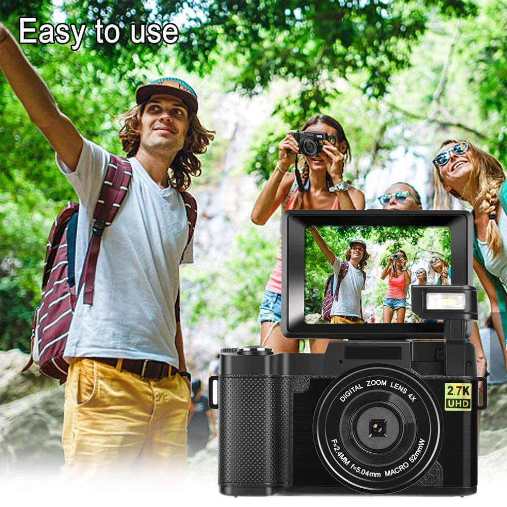 2.7K Full HD Digital Camera 24MP Photographic Camera 4x Zoom Rotating Screen Professional EIS Video Camera for Travel Vlog