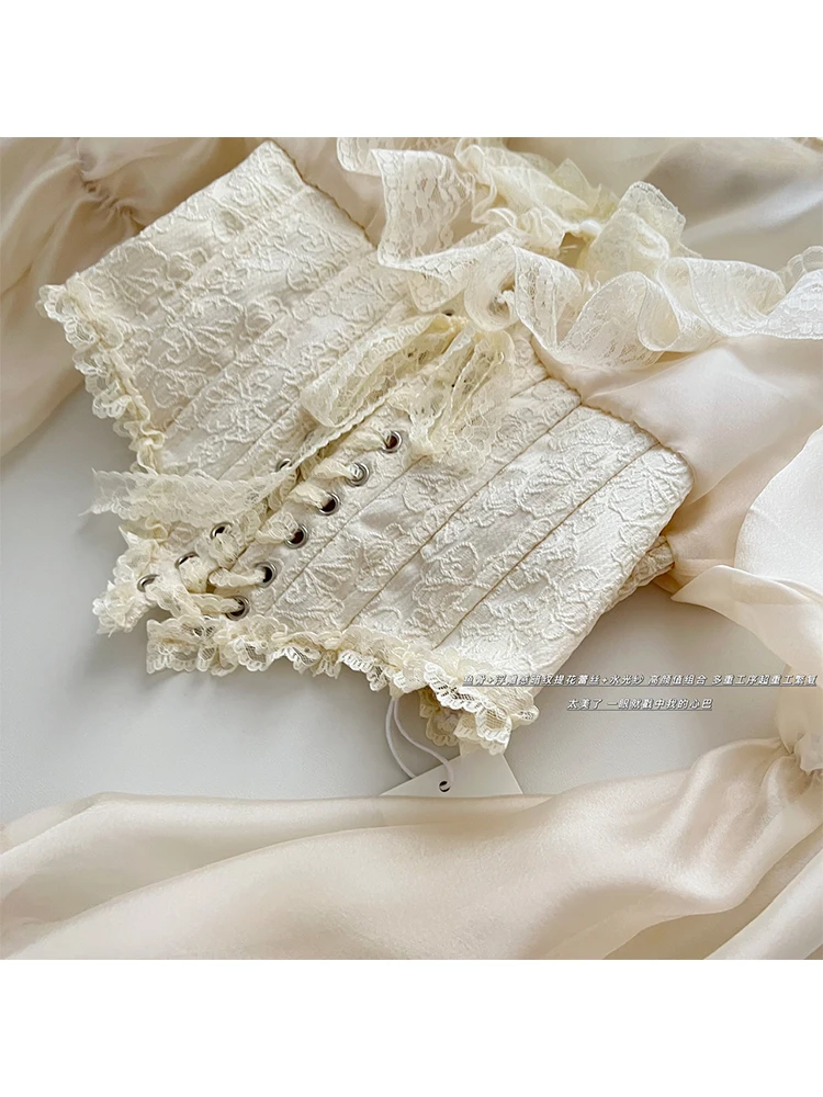 French Puff Sleeve Luxury Blouses Sweet Chic Square Collar Puff Sleeve Crop Top Women Sweet Court Shirts Coquette Office Lady