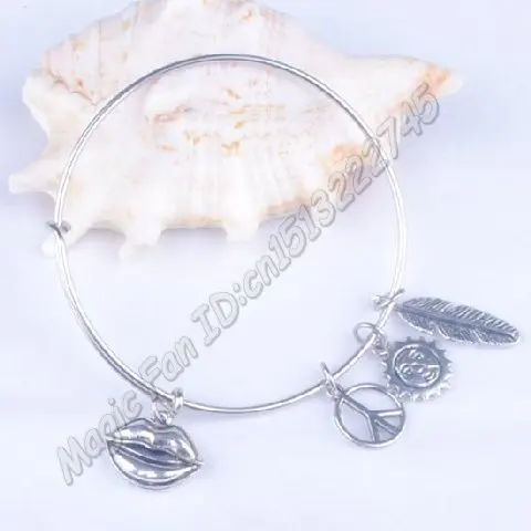 Bangle Bracelet 5pcs Gold Color Silver Color Bracelets Women Fashion Alloy Charms Adjustable Expandable Wire Bracelets C001