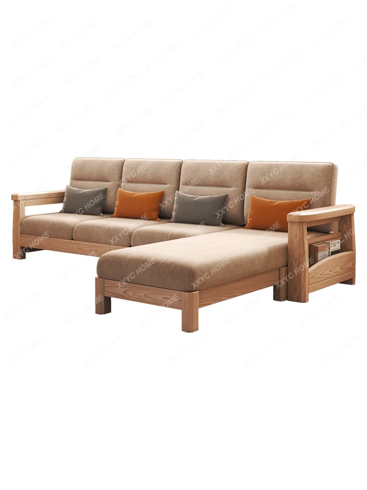 

Ash wood all solid wood sofa log wind living room corner sofa Nordic technology flannel