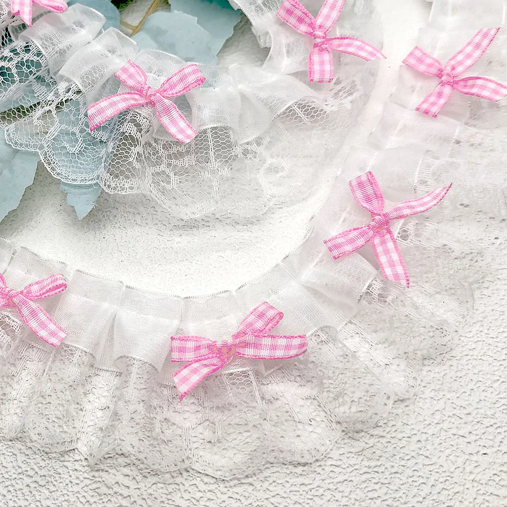 Pink Bow Embroidery Lace Trim - 1 Yard, 5CM Wide for DIY Clothing Decoration