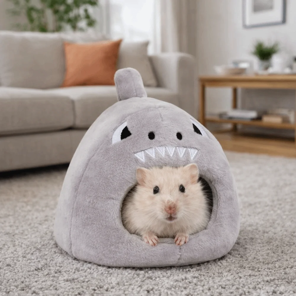 Semi-enclosed Mouse Shaped Hamster Warm Nest Thicken Windproof Hedgehog Hideout Nest Soft Cartoon Guinea Pig House Sleeping Bag