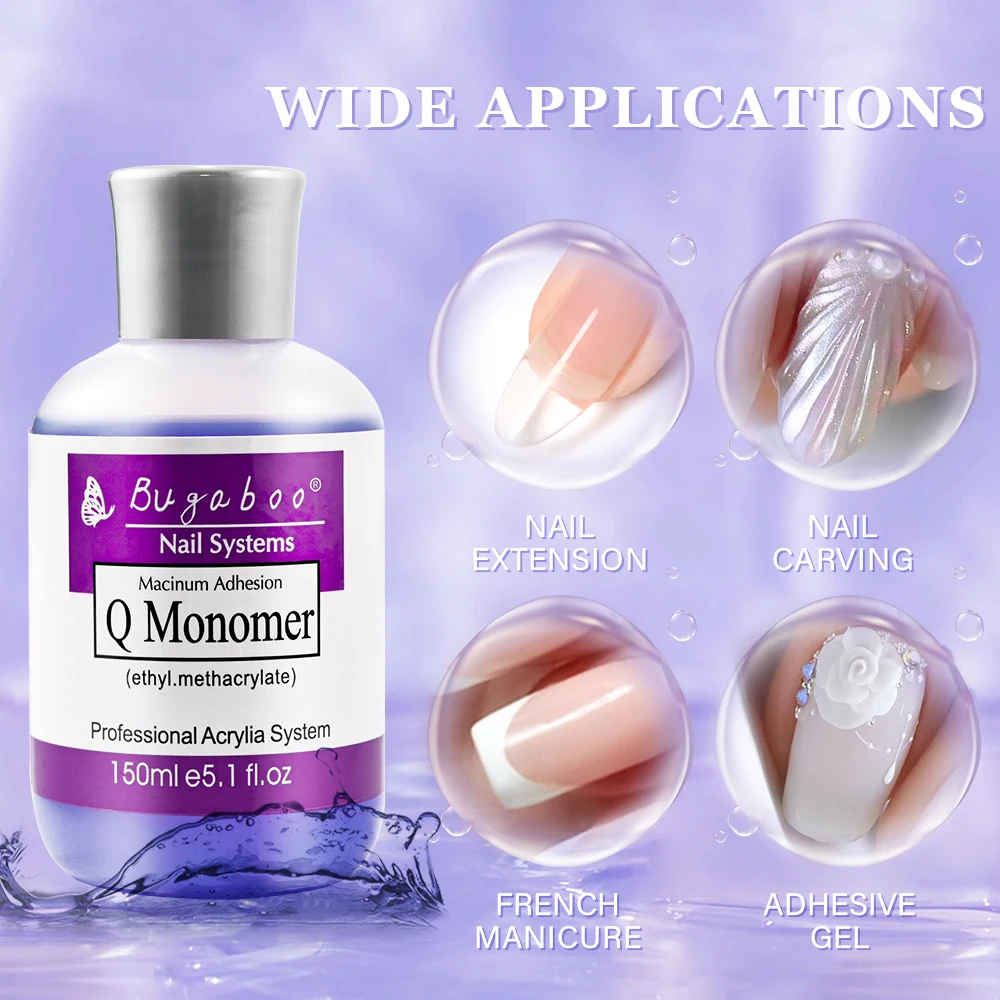 Nail Acrylic Liquid 5.1fl.oz(150ml) EMA Acrylic Liquid 3PCS Acrylic Brushes Fast Dry Non-Yellowing Monomer MMA-Free