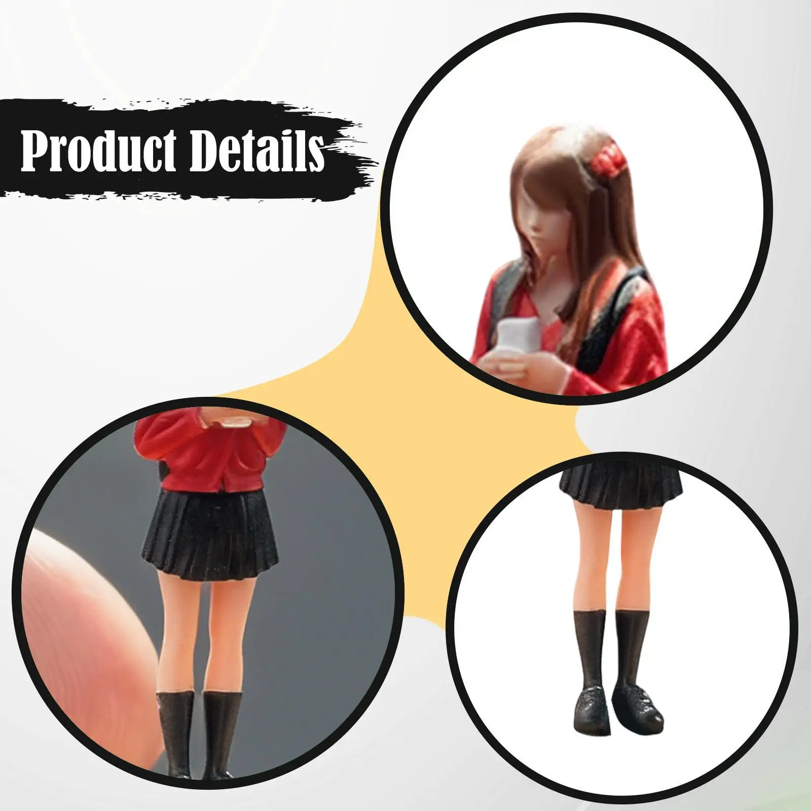 1:64 짧은 치마를 입은 소녀 모델 레진 소녀 모델 미니 긴 머리 피규어 기차역 레이아웃 데스크탑 장식 DIY 장면