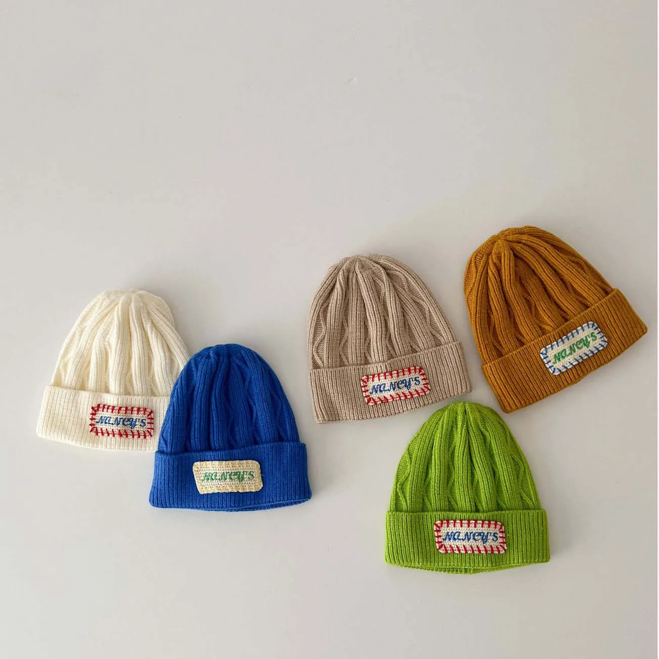 Autumn Kids Knitted Hat With Label 2023 Kids Beanie Soft Bonnet Cap Boys Girls' Candy Color Warm Woolen Hat Ear Protection Cap