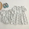 Baby Girls Clothes Summer New Baby Girls Short Sleeve ​Dress Flower Print Baby Romper Princess Dress Kids Matching Sister Outfit 2