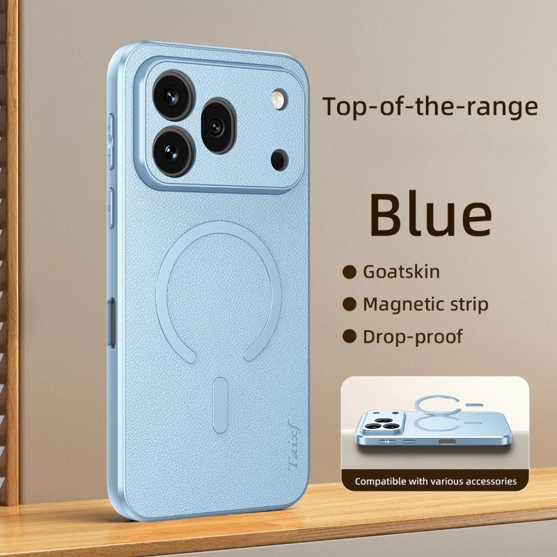 Premium PU Leather Magnetic Wireless Charging Shockproof Phone Case with Lens Protection