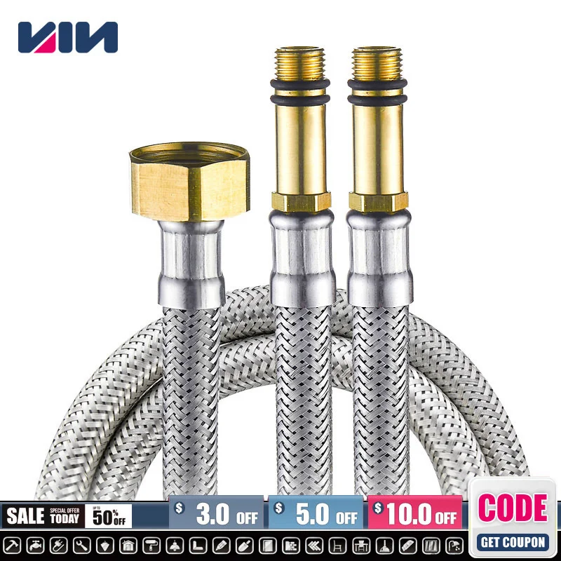 2pcs G1/2 High Quality Stainless Steel Metal Hybrid Braided Water Inlet Hose Basin Faucet Hot And Cold Water Kitchen Sink kitchen basin sink pull out faucet sprayer hot cold water mixer tap with cold and hot water hose