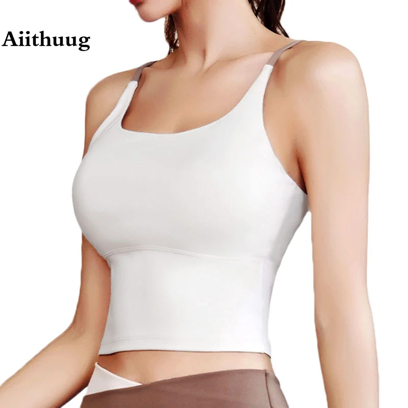 Aiithuug Yoga Crop Top Build In Cups Gym Crop Top Fitness Crisscross Back Yoga Reggiseni Fitness Crop Gym Top Upgrade Soft Fabric