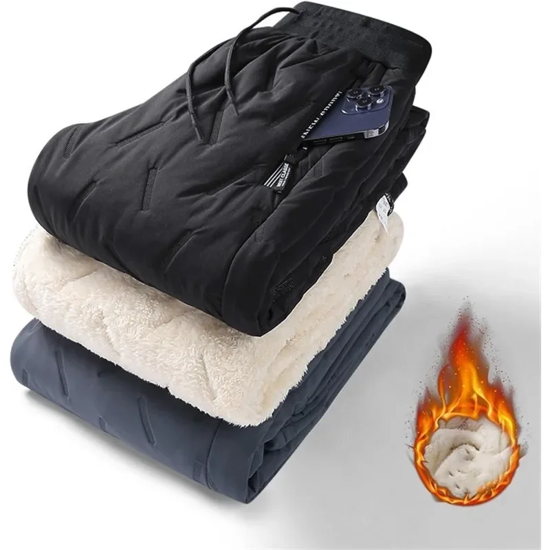 Winter Thickened Men's Casual Joggers Fleece Cotton Plush Pants Lambswool Thermal Windproof Trousers Sweatpants Warm Cotton Pant 4
