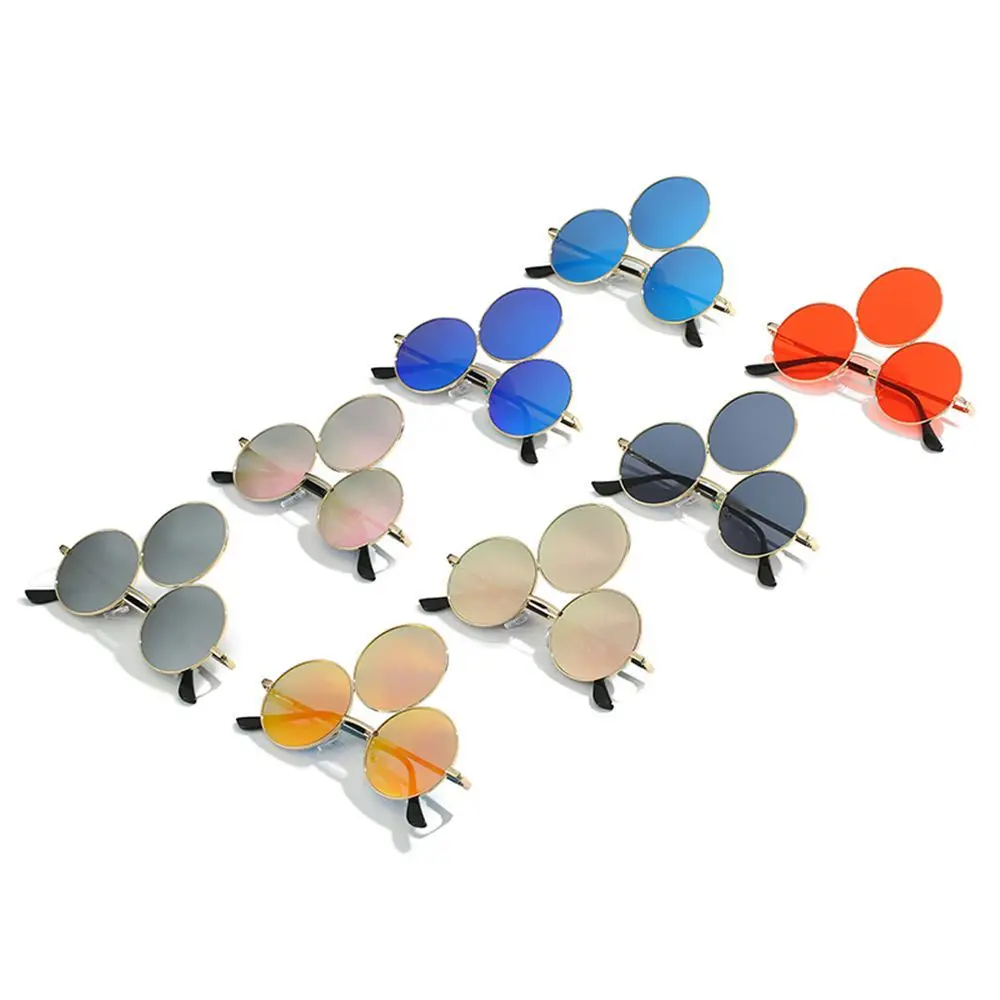 Tri-Lens Round Vintage Sunglasses with Metal Frame - Fashionable UV400 Protection Eyewear