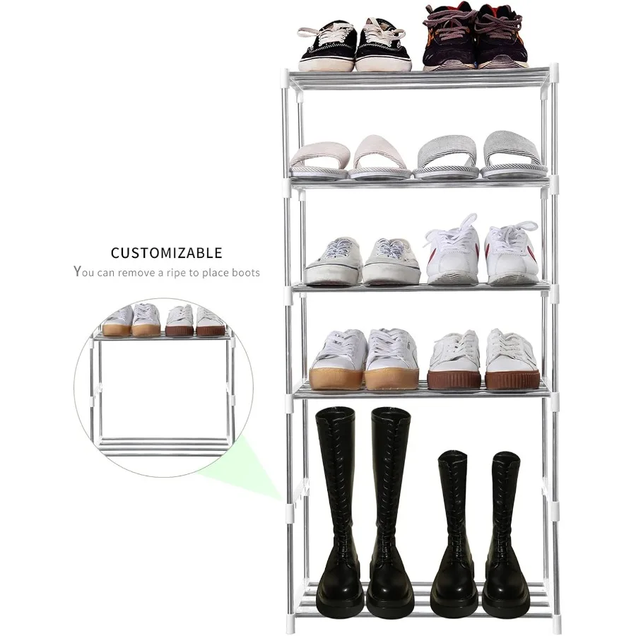 Stackable Small Shoe Rack Entryway Hallway and Closet Space Saving Storage and Organization 10Tier White