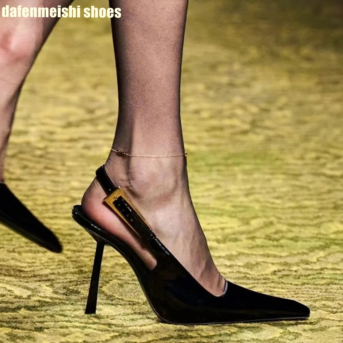 Women Sexy High Heels 2025 New Square Toe Stiletto Heel Black Patent Leather Sexy Outer Wear Back Strap Fashion Sandals Autumn 4