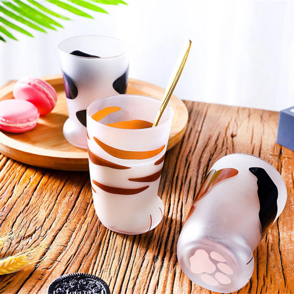 1~4PCS Cat Paw Cup Milk Glass Frosted Glass Cup Cute Cat Foot Claw Print Mug for Coffee Kids Milk Cups Personality