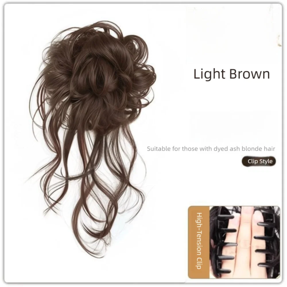 Mode Synthetische Haarknoten Klaue Clip Natürliche Schwarze Lockige Haarknoten Kopf Perücke Braun Flauschige Perücke Haar Seil Frauen – Detail 13