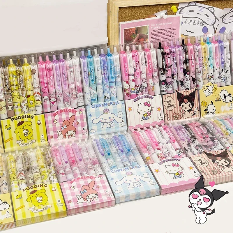 

6pcs Sanrio Cartoon Neutral Pen Kuromi Melody Hello Kitty Pachacco Student Exam Pen Office Gel Pens School Supplies Stationery