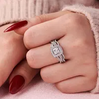 Newshe 2 Pcs 925 Sterling Silver Engagement Ring Wedding Band For Women Princess Cut White AAAAA Cubic Zirconia Classic Jewelry 2