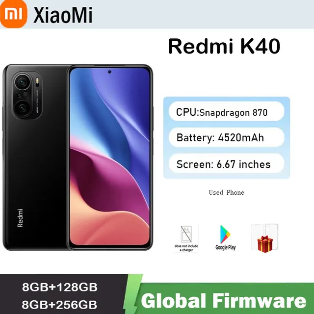 Global Firmware Xiaomi Redmi K40 5G Smartphone 20MP 4520mAh 6.67 Inch Qualcomm 650 Used Phone
