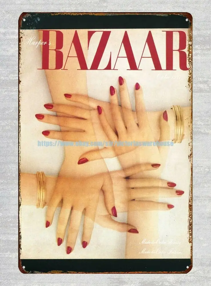 home decor 1940s fashion magazine Harper's Bazaar Cover hands metal tin sign | Дом и сад