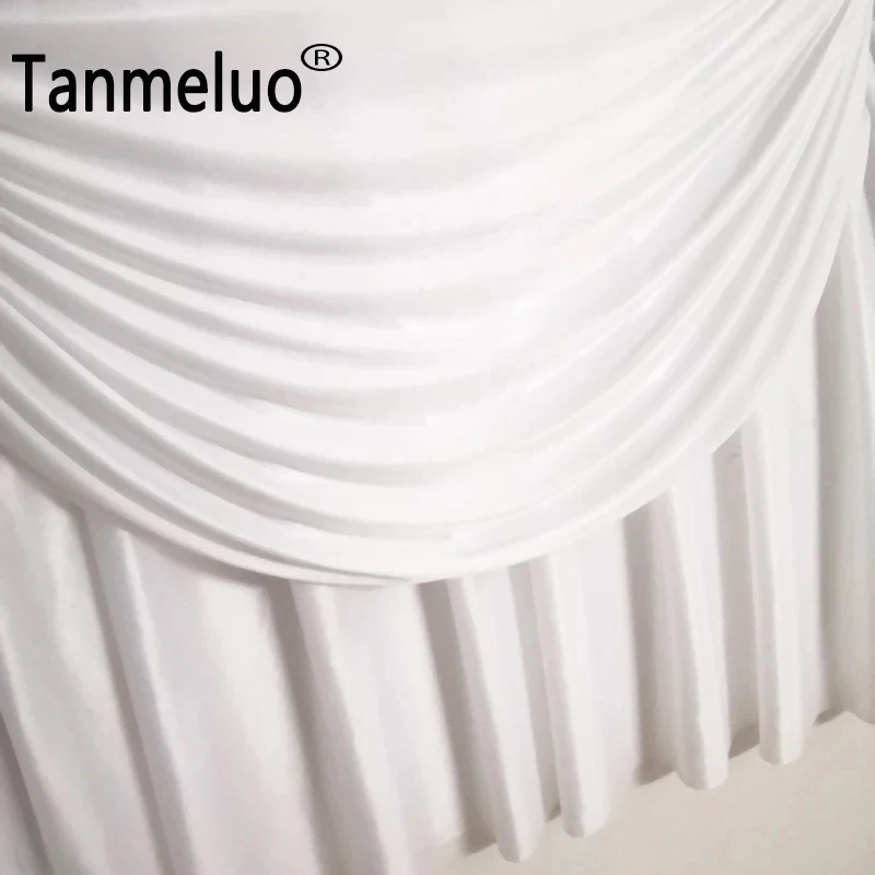 Rectangle White Table Skirts Ice Silk Ruffled Table Skirt Wedding Birthday Party Baby Shower Banquets Pleated Skirting