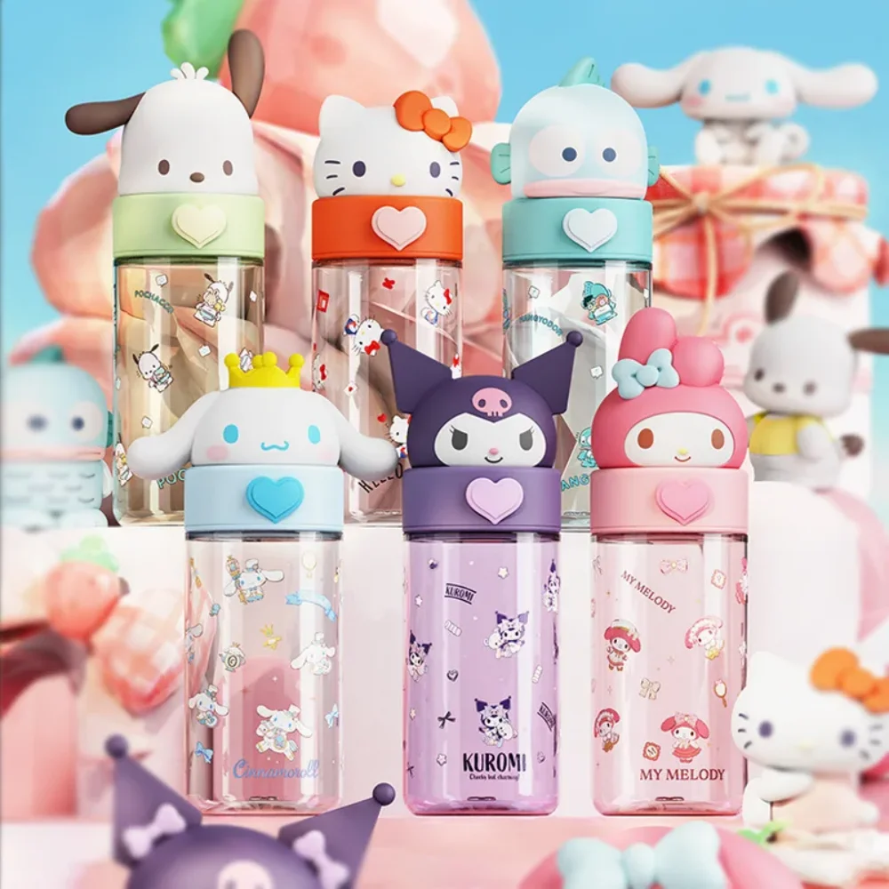 500ml Kawaii Sanrio Dolls Transparent Cup Cartoon Hello Kitty Kuromi Cinnamoroll Melody Plastic Water Bottle Gifts