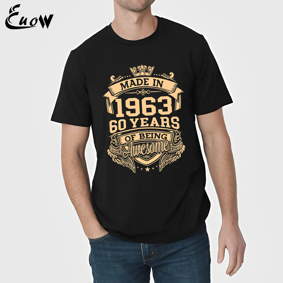 

Euow Unisex 100% Cotton Made In 1963 60 Years Of Being Awesome 60th Birthday Vintage Men Clothing T-Shirt Casual Luxury Tee Tops
