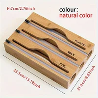 1pc Storage Box,3 In 1 Bamboo Wrap Organizer With Cutter And Labels,Aluminum Foil Film Storage Dispenser,For Kitchen Drawer 3