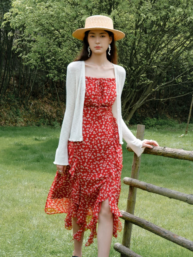 

DUSHU Romantic Atmosphere Floral Ruffled Dress New Summer Style Dynamic Women's Women Casual Loose Women Dress 24DS82482